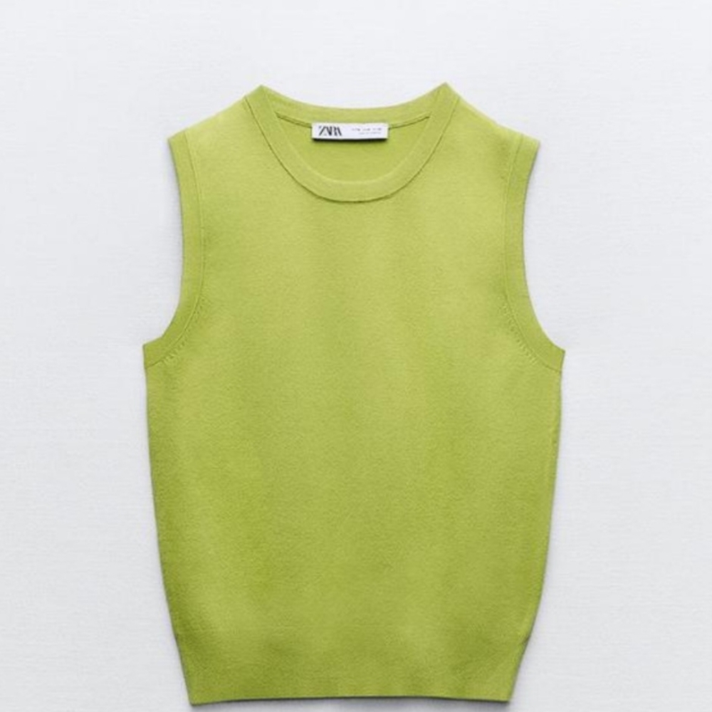 Zara Lime green viscose blend knit sleeveless top size Small Nwt